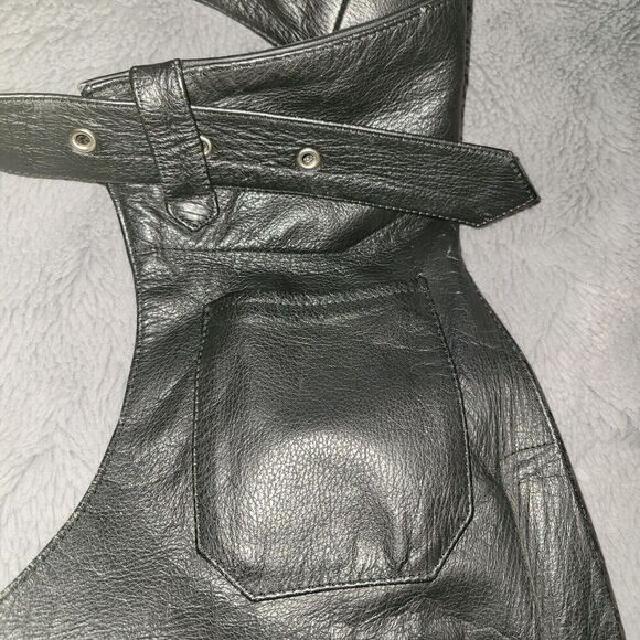 PRO FORCE Leather Chaps Black BIKER Belted Riding Pants Motorcycle Size XXXL 3X - Picture 6 of 14